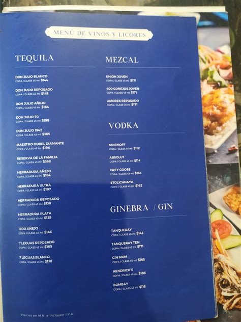 Carta Del Restaurante Los Arcos Mexicali