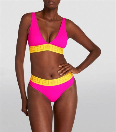 Womens Versace Pink Greca Border Triangle Bikini Top Harrods US