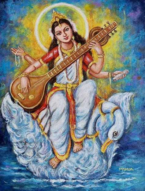 Goddess Of Learning Saraswati Painting By Mahua Pal Saatchi Art