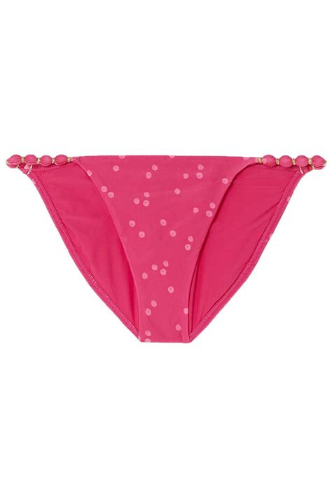 Fuchsia Brigitte Bead Embellished Polka Dot Low Rise Bikini Briefs