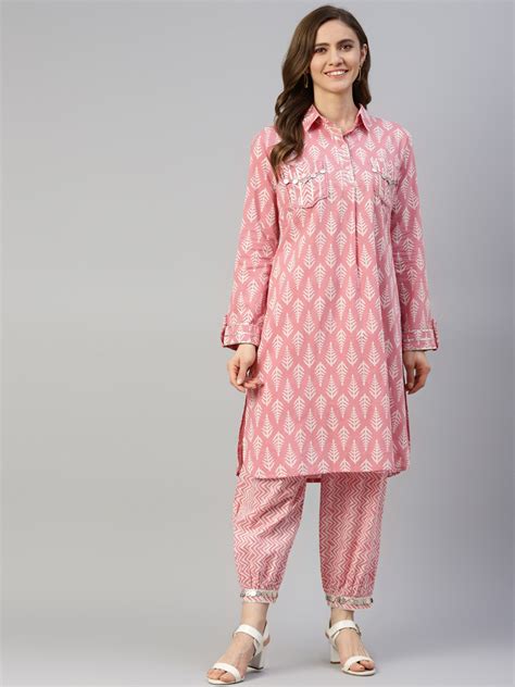 Buy Divena Women Pink Ethnic Motifs Print Pure Cotton Kurta With Harem