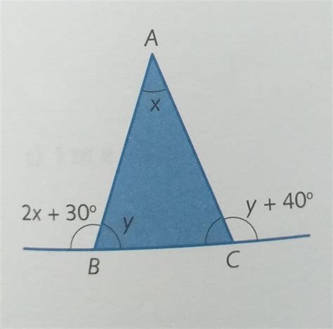 Determine as medidas dos ângulos x e y em grau na figura abaixo