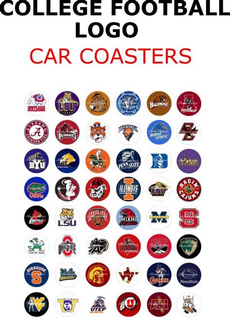 COLLEGE SPORTS TEAMS Football Car Coasters Brand New Custom Made 2pk ...