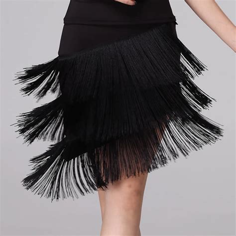 Women Fringe Latin Dance Skirt Red Black Professional Sumba Latin Three