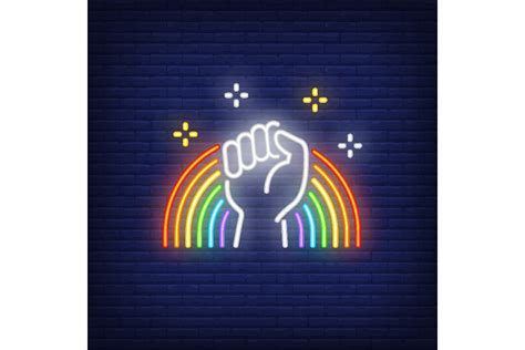 Gay Lib Neon Sign Glowing Rainbow With Graphic By Pch Vector
