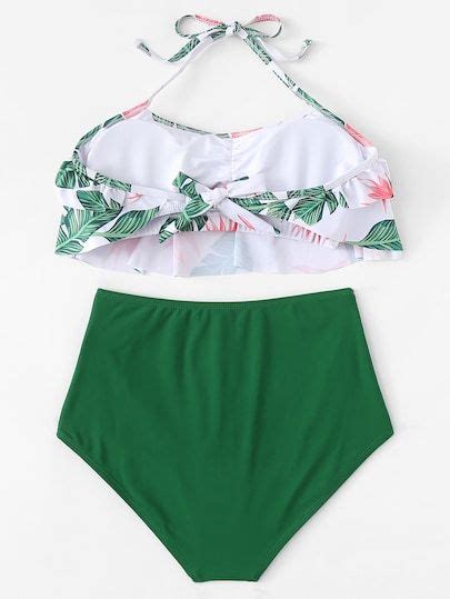 Set De Bikini De Cintura Alta Con Estampado De Selva Spanish Shein