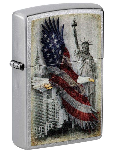 Zippo Lighter Bald Eagle And New York City Street Chrome 81410 Lucas Lighters