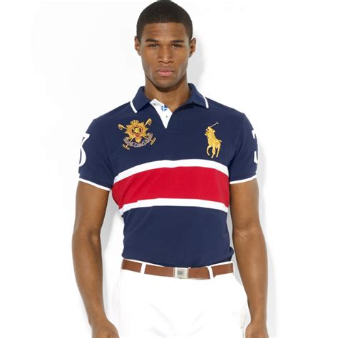 Lyst Ralph Lauren Polo Black Watch Customfit Striped Polo In Blue For Men