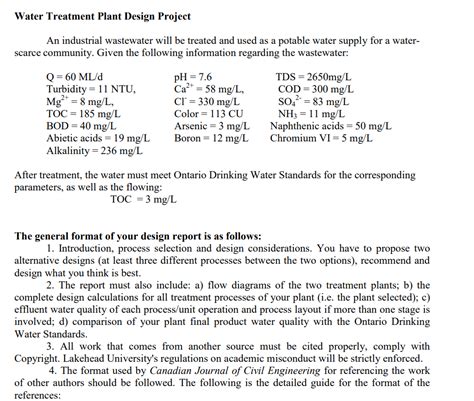 Solved Water Treatment Plant Design ProjectAn industrial | Chegg.com