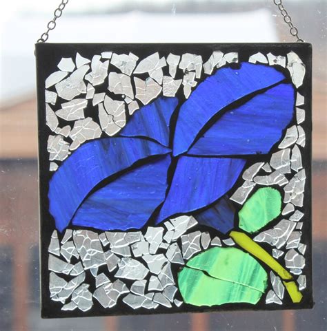 Blue Morning Glory Mosaic Stained Glass Suncatcher Or Wall Etsy