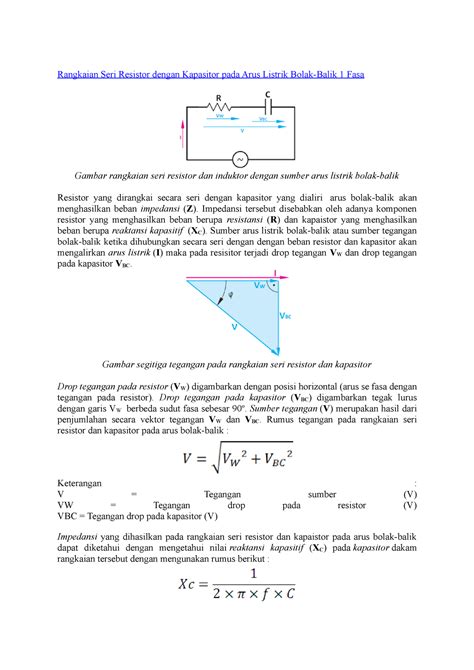 Rangkaian Seri Resistor Dengan Kapasitor Pada Arus Listrik Bolak