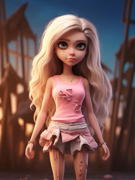 Premium Photo Doll In Pink And Ripped Shorts Wears Her Long Blonde Hair In The Style Of