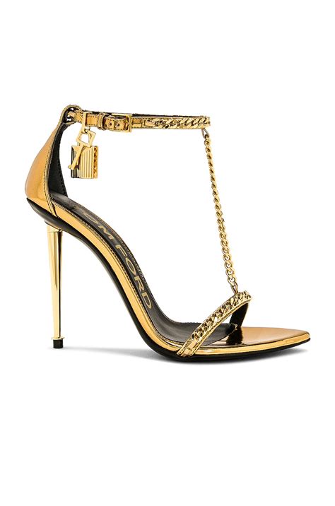 Tom Ford Mirror Padlock Chain Pointy Naked Sandal In Gold Fwrd