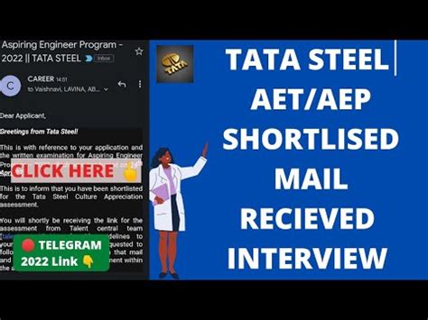 Tata Steel AET AEP Shortlisted Mail Assessment Date Interview Date