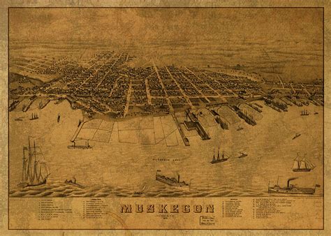 Muskegon Michigan Vintage City Street Map 1874 Mixed Media By Design