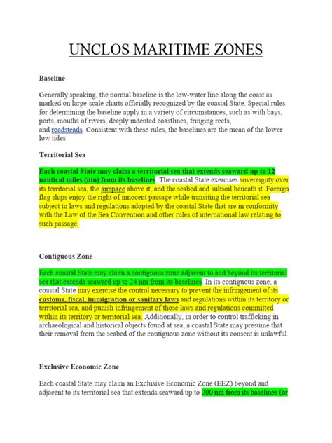 Unclos Maritime Zones Pdf Territorial Waters Water