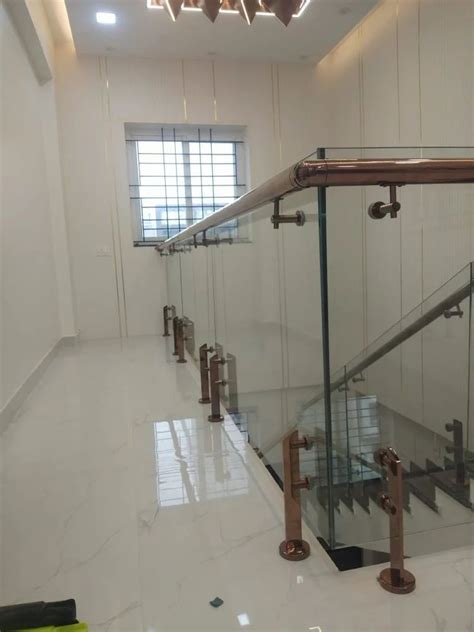 Stainless Steel Rose Gold Pvd Coated Glass Railing For Home At Rs