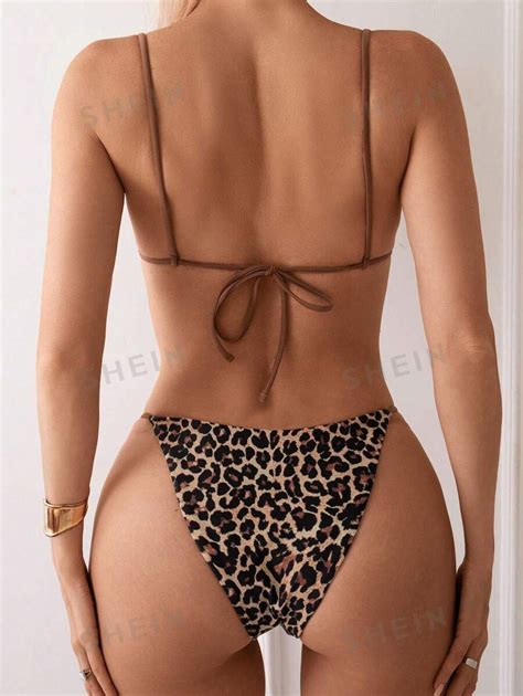 Women S Summer Beach Leopard Print Sexy Bikini Set Random Print