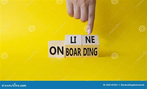 Online Onboarding Symbol Businessman Hand Points At Turned Wooden