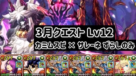 【3月クエスト Lv12】 カミムスビ×サレーネ ずらしのみ シヴァドラ編成 【パズドラ】 Youtube