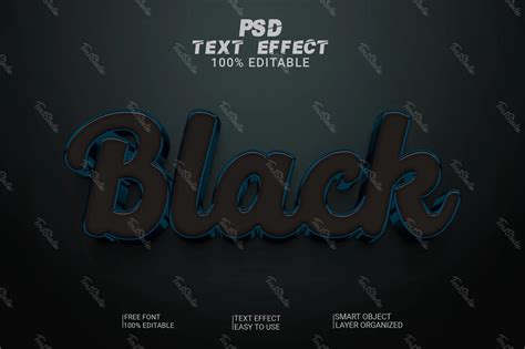 Effet de texte 3d entièrement noir métallisé Fichier PSD Photoshop