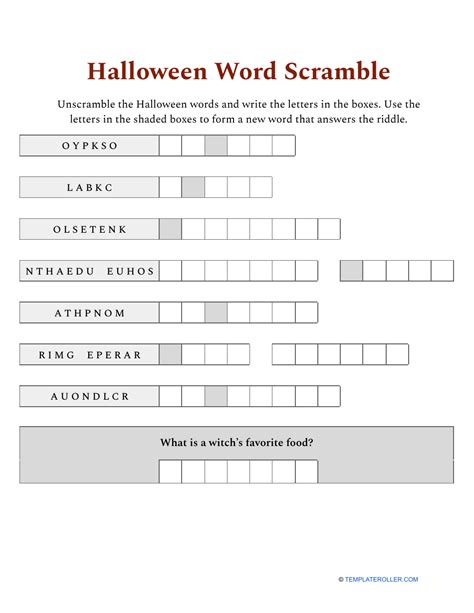 Happy Halloween Word Scramble Worksheet Download Printable Pdf