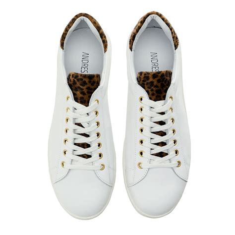 Trainers in White & Leopard Print Leather - Andrés Machado