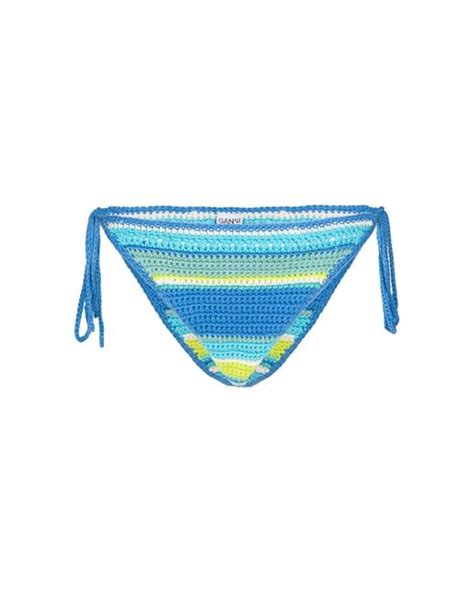 Ganni Crochet Cotton String Bikini Briefs In Blue Lyst UK