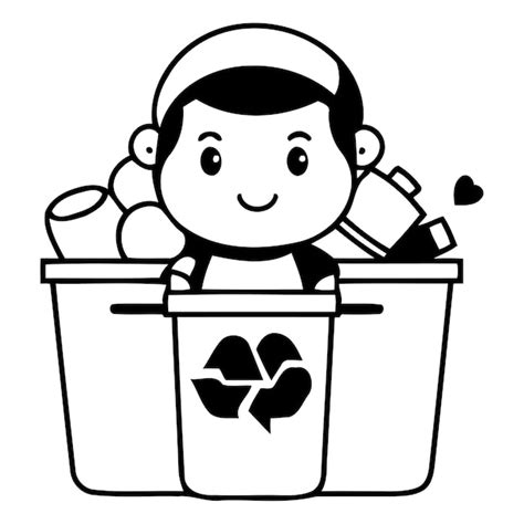 Niño Lindo Tirando Basura En El Contenedor De Basura Ilustración