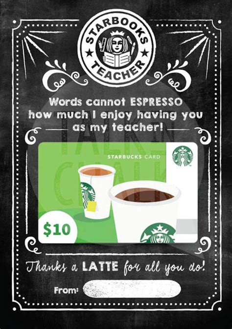 Teacher Appreciation Gift Starbucks PRINTABLE Gift Card | Etsy