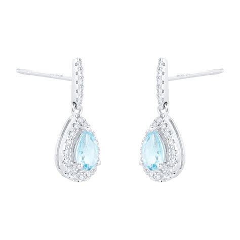 Goldsmiths 18ct White Gold 020ct Diamond And Blue Topaz Halo Earrings