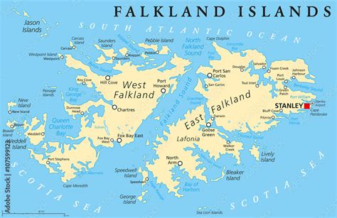 Vetor Do Stock Falkland Islands Also Malvinas Political Map With