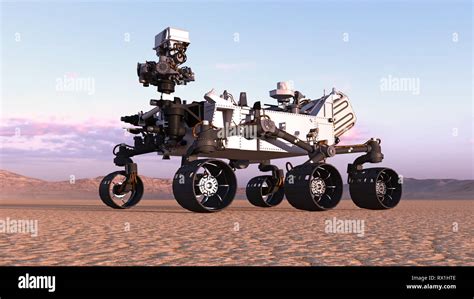 Mars Rover robótico de vehículo autónomo espacio en un planeta desierto