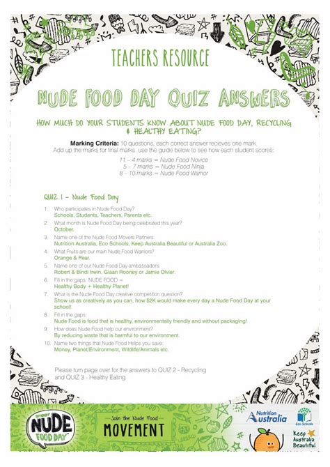 PDF TEACHERS RESOURCE Nude Food Day QUIZ 1 Nude Food Day 1 Who Participates In Nude
