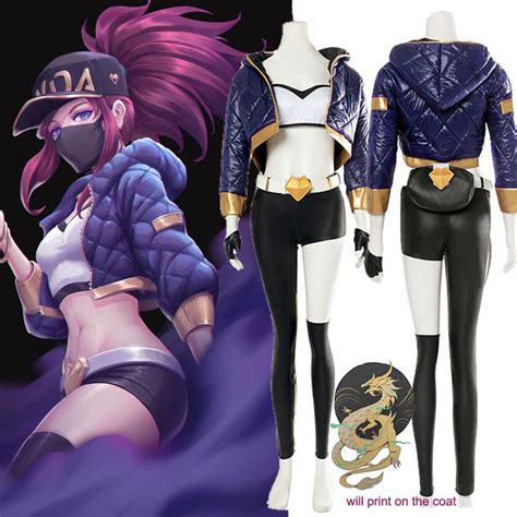 LOL KDA Akali Outfit Cosplay Costume Pop Star Coat Cap Pants Belt Glove ...