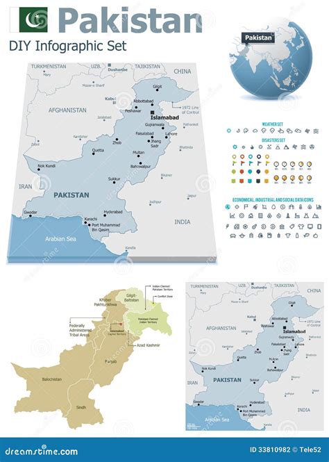 Pakistan maps with markers stock vector. Illustration of geography