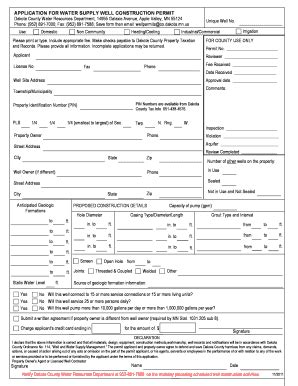 Fillable Online co dakota mn Water Supply Well Construction Permit ... 