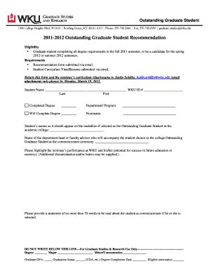 Fillable Online Wku Outstanding Graduate Student Fax Email Print