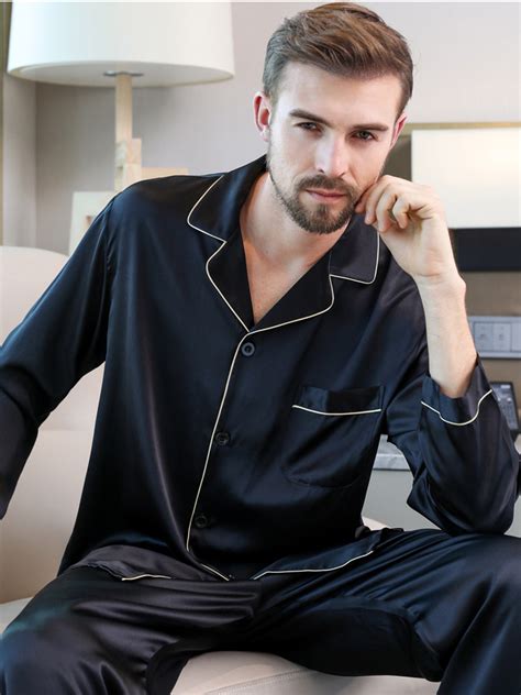 Mens Silk Pajamas Set With Lapel Collar