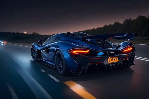 Premium AI Image | A McLaren P1 in a dark blue color speeding on a ...