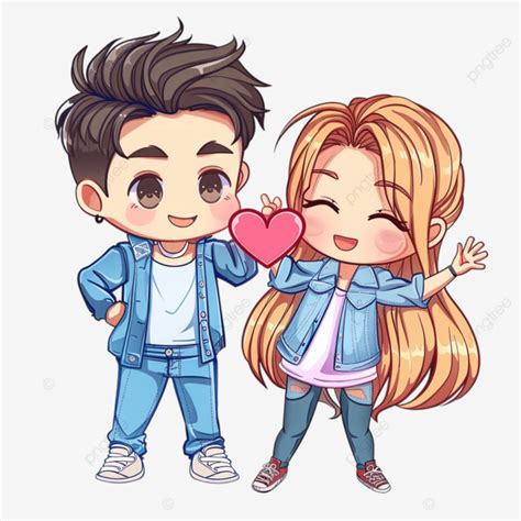 Cute Couple Making Heart Love Sign Chibi Cartoon Character Couple Love Cartoon Png