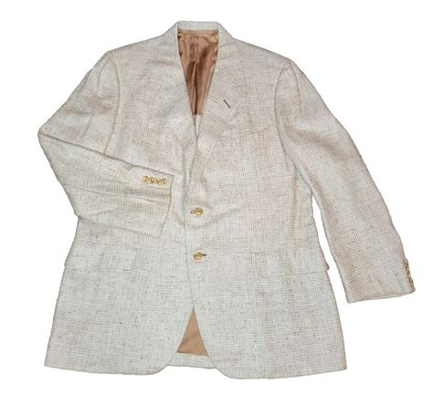 Oxxford Clothes Men S Beige Gold Brown Check Pure Silk Blazer Sport