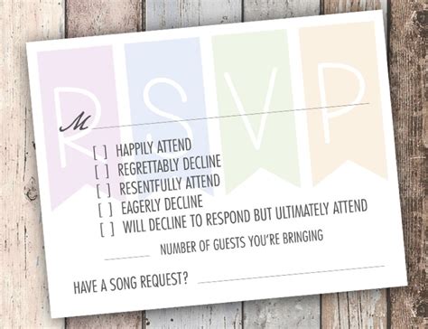 This funny RSVP card has an answer for every smart-ass on your list