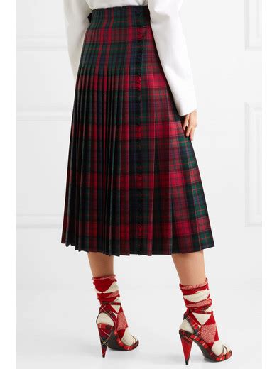 Burberry Leather Trimmed Tartan Wool Midi Skirt Net A Porter Com