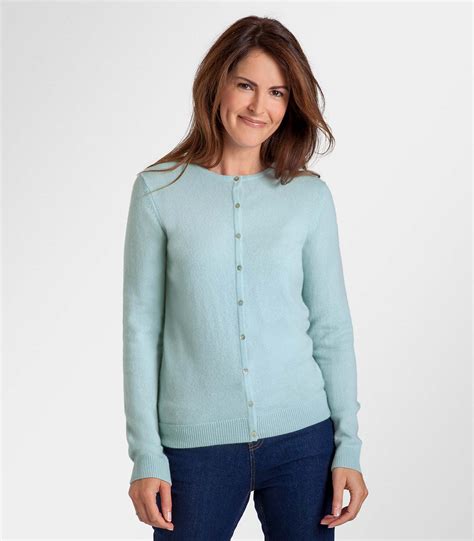 Dusty Mint Womens Pure Cashmere Crew Neck Cardigan Woolovers Au