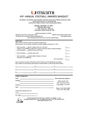 Fillable Online 2005 Football Awards Banquet Reservation Form In PDF