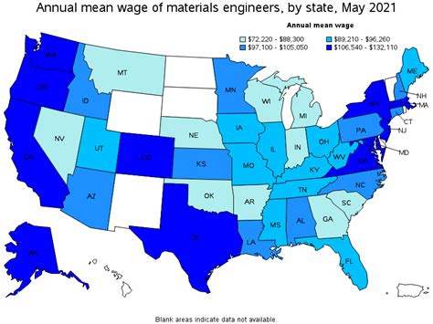 Map Of Annual Mean Wages Of Materials Engineers By State May