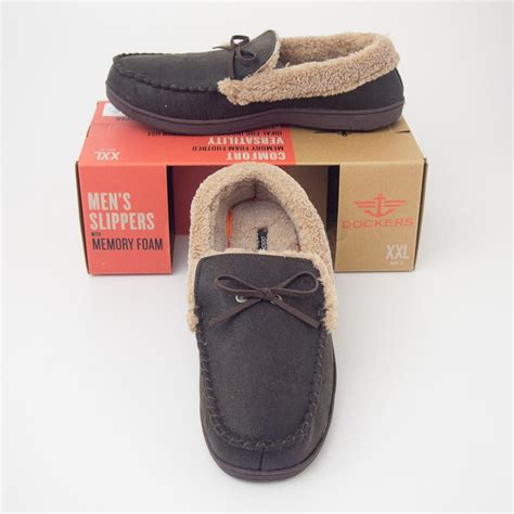 Dockers Aviator Moccasin Slippers with Memory Foam in Brown