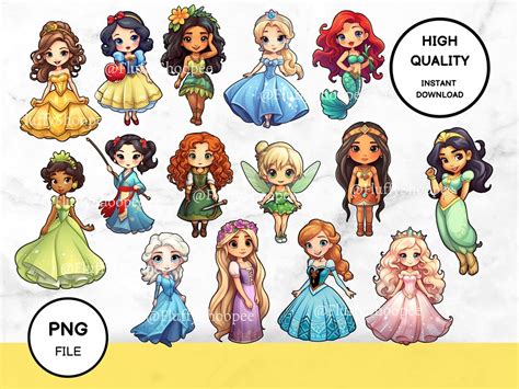 Cute Bundle Of Cartoon Princesses Png Beautiful Silhouette Characters