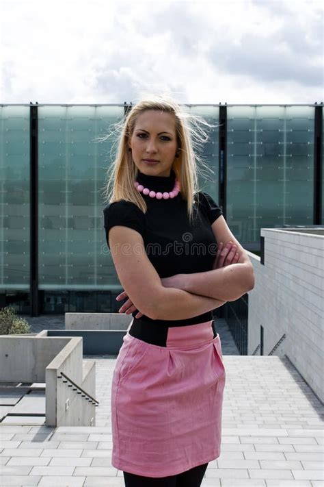 Het Meisje Van De Blonde Het Stellen Stock Afbeelding Image Of Bureau Blond 20461701